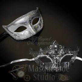 Unbranded Couples Silver Charming and Silver Luxury Costume Party Masquerade Masks Set