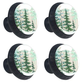 Woodland Forest Green Earth Tones Rustic Print Cabinet Dresser Knobs 4 Pcs Drawer Door Pull Handles for Kitchen Bathroom Unique Drawer Knobs