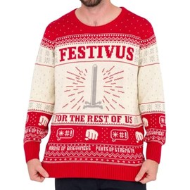 Seinfeld Festivus for The Rest of Us Pole Cream Ugly Christmas Sweater (as1, Alpha, 3X_l, Regular, Regular)
