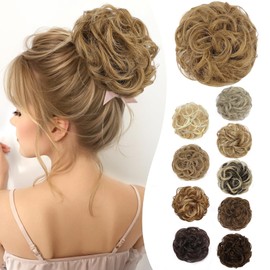 HMD Messy Bun Hair Piece Wavy Curly Scrunchies for Women Hair Bun Elastic Hair Bun Scrunchies Synthetic Chignon Ponytail Hair Extensions Tousled Updo Hairpieces for Women（10/26）
