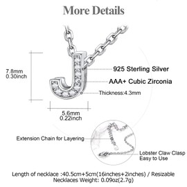 FOCALOOK Women's Girls' S925 Silver Necklace Charm Chain Zirconia Stones Necklace from A to Z Letter Pendant 40.5 cm Necklace Shiny Necklace Fashion Jewellery for Birthday / Valentine's Day, Sterling Silver