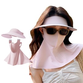 Karsaer G0194 Sun Visor UV Mask Set, Cooling UV Face Cover, UPF 50+, Sun Protection Mask, Neck Guard, Washable, Work / Outdoor / Sports, Sunburn Protection, Unisex, Summer, Pink