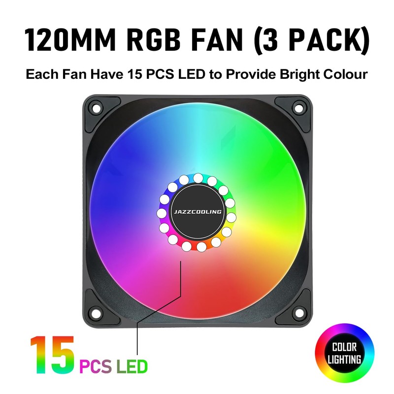 120mm Case Fan 3 Pack RGB Fans, FS-120 High Performance