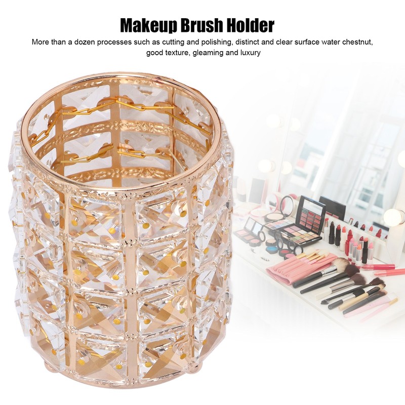Crystal Makeup Brush Holder European Style Rounded Crystal Glass Cosmetic