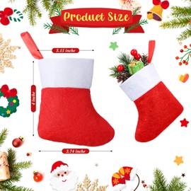 Croknit 24 Pieces Mini Christmas Stockings 4 Inch Xmas Felt Stocking Bulk Hanging Ornament Decoration Small Santa Stocking for Xmas Tree Goody Gift Party(Red)