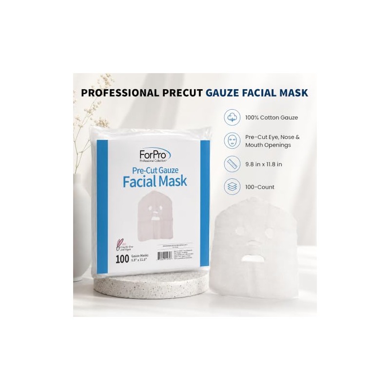 For Pro Precut 100% Cotton Gauze Facial Mask, 100 Count