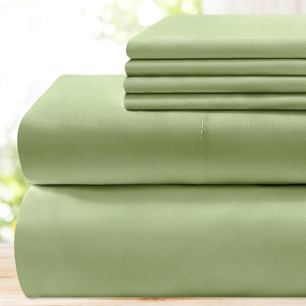 BYSURE 6 Pieces Bed Sheets Set(Queen, Green Sage) - Hotel