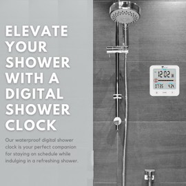 ToiletTree Products Digital Bathroom Shower Clock with Alarm & Large LCD Display – Waterproof, Humidity & Moisture Resistant – Clocks for Bath & Kitchen White