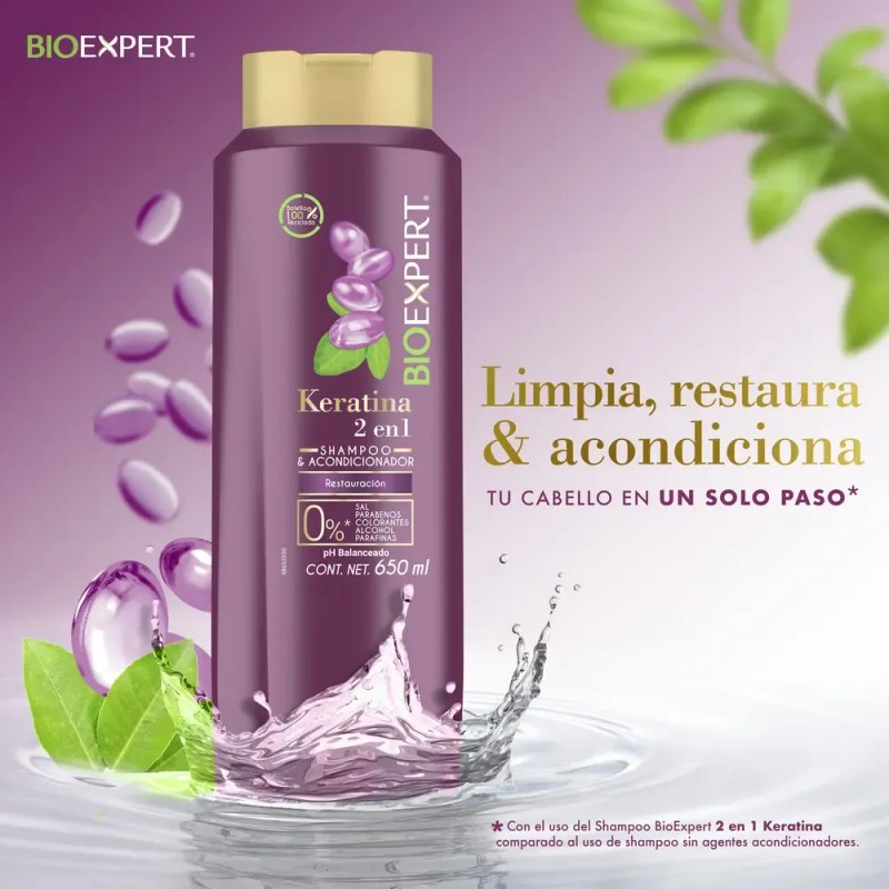 Shampoo Bioexpert 2 En 1 Keratina Restauracion 650ml