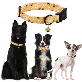 LDFAWJM Dog Collar for Small Medium Large Dogs，for Female Dogs Floral Bee Daisy Patterned Pet Collars for Girl Dog Collar（Yellow-M）