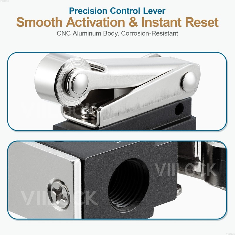 VIILOCK Pneumatic Mechanical Valve, 2 Position 2 Way 1/8”PT Roller