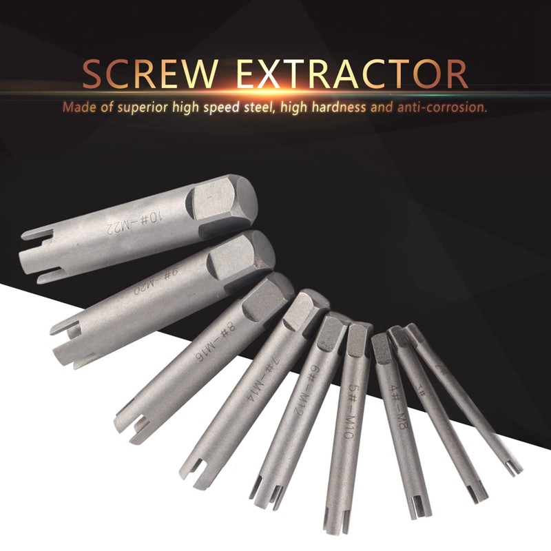 9 Pcs Tap Extractor Set 3/4 Flute Broken Head Screw