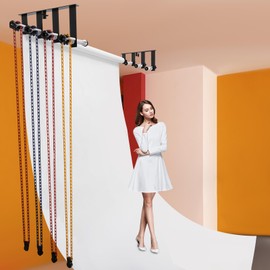 DYNAMI Wall Mount 4 Roller Background Support System, Manual Photography Backdrop Support System with 2 Brackets, 8 Shafts, 4 Weights and 4 Chains