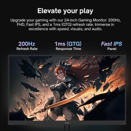 Pixio PX248 Wave 24 inch 200Hz Refresh Rate FHD 1080p Resolution Fast IPS Panel 1ms GTG Response Time Gaming Monitor with Adaptive Sync