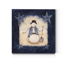 Renditions Gallery Snowman with Shovel Wall Art, Cute Christmas & Winter Artwork, Blue & White Stars, Colorful, Premium Gallery Wrapped Canvas Decor, Ready to Hang, 40 in H x 40 in W, Made in America
