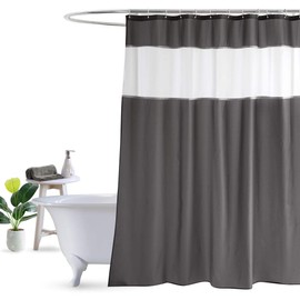 UFRIDAY Dark Gray Shower Curtain with White Mesh Top Window, Heavy Duty Fabric Bathroom Curtain Set with Weighted Bottom Hem, Water Repellency and Easy Care, 72x84 Inches, Extra Long