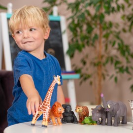 Learning Minds Set of 8 Jumbo Jungle Animal Figures - Zoo Animals For 1, 2, 3 Year Olds - Toy Safari Animals For Kids Age 18 Months Plus - Toys For 1 Year Old Boys - Suitable From 18 Months