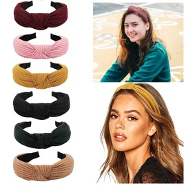 6 Pack Knotted Wide Headbands for Women Girls Cute Fashion Head Wrap in Solid Color Non-slip Hair Accessories for Daily Festival Gifts