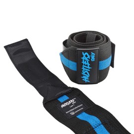 Hustlers Only Weightlifting Wrist Wraps for Wrist Support to Reduce the Wrist Pain 18 Inch Wrist Straps for Powerlifting, Strength Training, and Gym Training Ideal for Men and Women (Black/Blue)