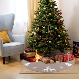 LOMOHOO Christmas Tree Skirt 36 Inches Knitted Tree Skirts Thick Rustic 3D Elk Knit Xmas Tree Skirt for Christmas Decorations Indoor Outdoor Holiday Party