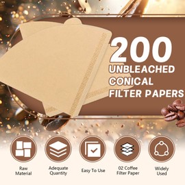 200pcs V60 Coffee Filters, Disposable Unbleached Compatible Coffee Filter Papers, Coffee Filter Papers Size 02 for Coffee Dripper, V-Shaped Drip Tip, Coffee Machines(1-4 Cups)