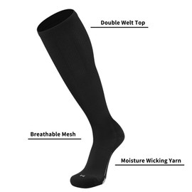 Youper Youth Baseball & Softball Socks Over The Calf Length (3 Pairs) (Black, Large)