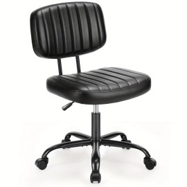 SMUG Small Office Chair PU Leather Chair with Wheels and Lumbar Support Comfy Armless - Black