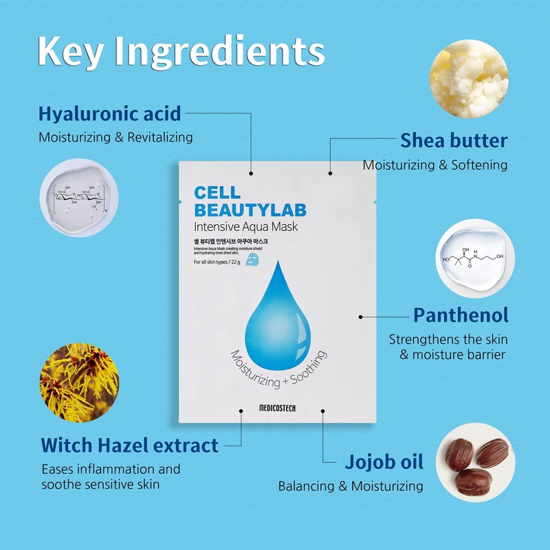 CELL BEAUTYLAB Intensive Aqua Mask 10 Pack, Hydrating, Moisturizing and