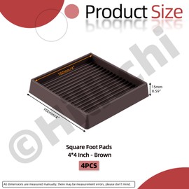 Hilitchi 4Pcs 4" x 4" Square Rubber Furniture Caster Cups Square Non Slip Furniture Pads Square Furniture Caster Cups with Grip Furniture Grippers Anti-Sliding Floor Protector for Furniture(Brown)