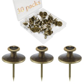 30 PCS Push Pins Picture Hanger Hooks, Double Headed Nails Push Pin Thumbtacks for Wall Hangings Picture, Decorative Small Hook Pins for Drywall Cork Board Home Office Photo Decorations (Bronze)