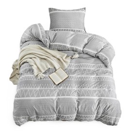 Lekesky Grey Single Duvet Cover Set Bedding Sets - Bohemian Striped Single Duvet Cover Bed Set - Microfiber Single Duvet Set With 1 Pillowcase, Grey