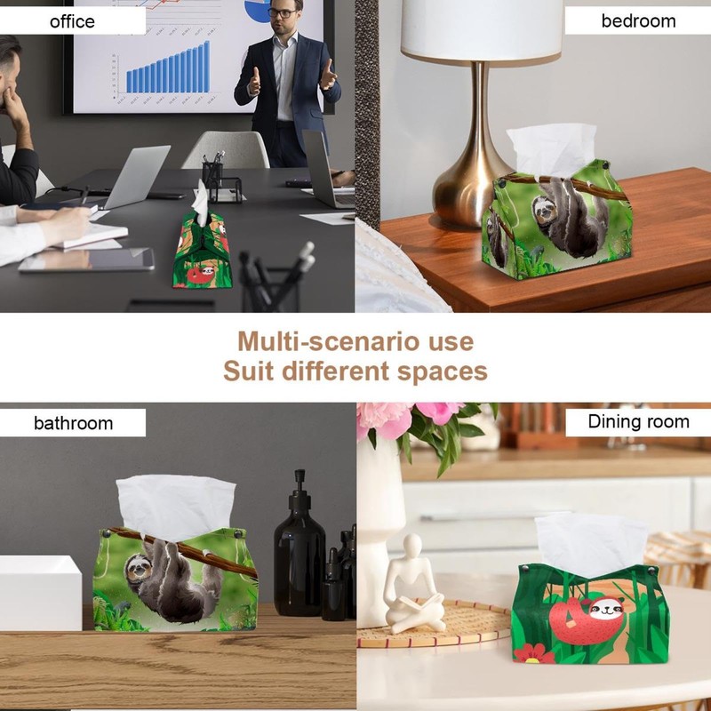 2 Pack Tissue Box Cover Holder, Sloth in Jungle Rainforest