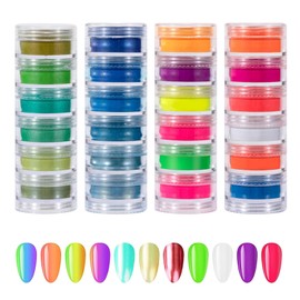 Nail Glitter Powder Fluorescent Nail Glitter Neon Phosphorus Pigment Powder for Manicure Face Eyes Hair Nail Art Decoration 24 Colours