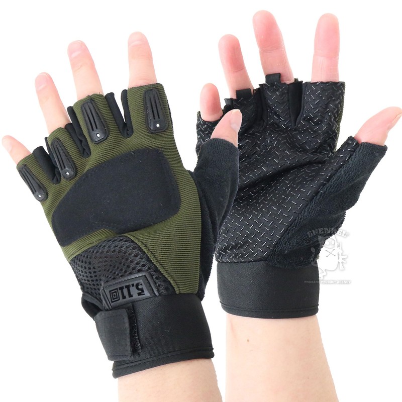 SHENKEL 5.11 Type Half Finger Tactical Gloves OD Olive Drab