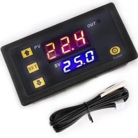 VISSQH W3230 Temperature Controller,DC 24V 20A LCD Digital Thermostat,W3230 Temperature Switch with sensor probe,for Cooling Heating Meter