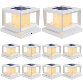 Mlambert 10 Pack Solar Post Lights Outdoor, Waterproof Fence Cap for Deck, 4x4 6x6 Wooden Vinyl Outdoor Lights with Shinning Effect, White
