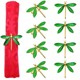 Davifina Green Dragonfly Napkin Rings Set of 8 for Irish Holidays Party Dinner Table Decoration St.Patrick's Day Napkin Holder Weddings Receptions Family Gatherings Everyday Use