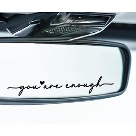 3 x Car Rear Mirror Vinyl Decal Stickers Water Bottle Decor Cute Laptop Sticker Aesthetic Tumbler Positive Affirmation Decal Car Rearview For Women Gift For Her (Black, You Are Enough)