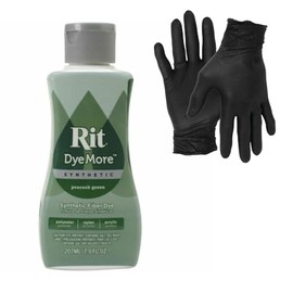 Tinte – Rit Tinte de tela líquida sintética para manualidades, ropa y decoración, botella de 7 onzas – con guantes de nitrilo Artisx incluidos (verde pavo real)