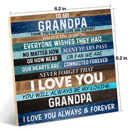 to My Grandpa Wooden Sign Best Grandpa Gift, Grandpa Gifts for Birthday Father's Day Grandparent Day Wooden Sign Keepsake Desk Wall Decor 6.2 X 6.2 Inches