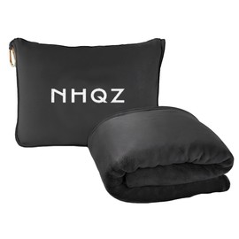 NHQZ 50X60 Zoll Weiche & Warme Reisedecke für Flugzeug & Auto - Unentbehrlich für Lange Flüge,Flugzeug Gadgets,Kissen Decke 2 in 1,für Frauen,Männer,Kinder,mit Kopfkissenbezug & Rucksackclip -Schwarz
