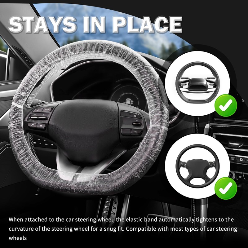 100PCS Car Disposable Steering Wheel Covers,Plastic Steering Wheel Cover Provides