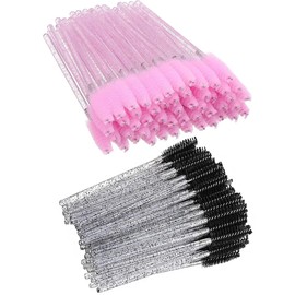 Disposable Mascara Wands Set, 200 Pieces, Pink and Black, Eyelash Extension and Makeup Applicator Brushes