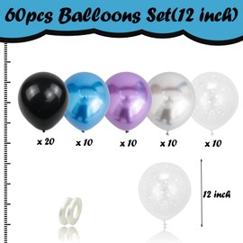 Galaxy Outer Space Balloons,60 Pack 12 Inch Metallic Blue Purple Silver Black Star Latex Balloons Arch Kit for Video Game Theme Birthday Decorations Gender Reveal Baby Shower Bachelor Party Supplies