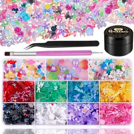 Umillars 3D Mix Assorted Resin Nail Charms with Nail Rhinestones Pearls Nail Art Charms Gems Gummy Heart Lollipop Candy Acrylic Beads with Nail Charm Glue and Pickup Tools(11-G)