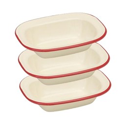 Falcon Enamel Shabby Chic Vintage Style Pie Dish - Cream with Red Rim - Set of 3 (RED - Obong - 20cm - 3pk)