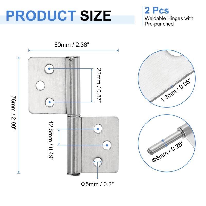 sourcing map 2Pcs 3" x 2-3/8" (LxW) 304 Stainless Steel
