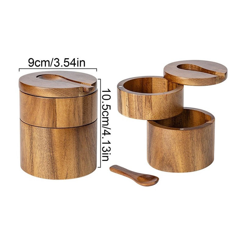 Salt Box Swivel Lid,Sea Salt Container Box Built-in Spoon -