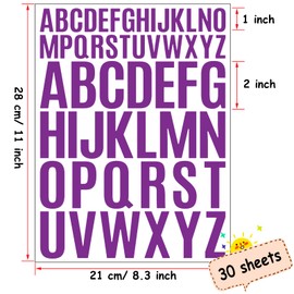 Bemeol Letter Stickers 1560 Pieces 30 Sheets Stick on Vinyl Letters Capital Alphabet Sticker Letter for Craft Bulletin Boards Classroom Home Business Decor(Purple,1 Inch,2 Inch)