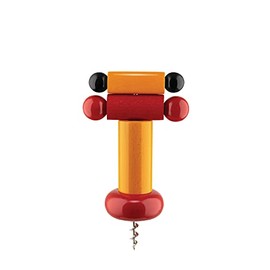 Alessi ES17 Beech Wood Corkscrew, 100 Values Collection, Steel, Yellow, Black, Red